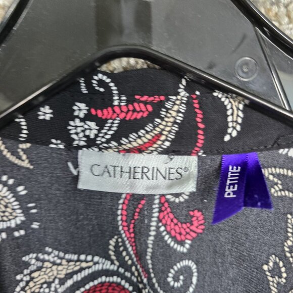 Catherines Top Womens Petite Plus 3XWP Black Button Up Paisley Print Blouse - Picture 6 of 7